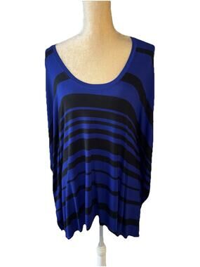 BCBG Max Azria Blue And Black Striped Batwing Blouse Size M/L